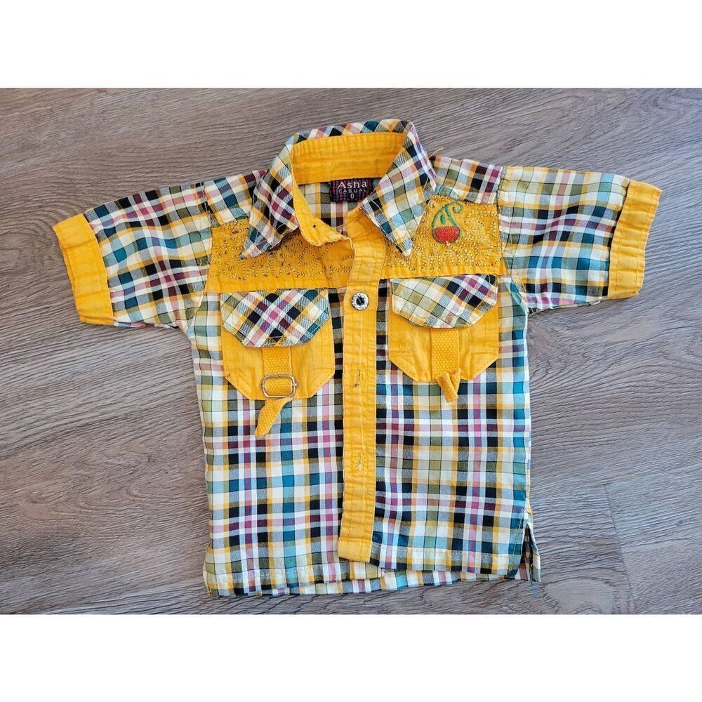 Vintage boys shirt retro plaid western small 12m